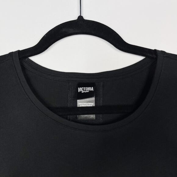 Victorias Secret Sport XSmall XS Black Glitter Logo Tie Back Tee Tshirt Spellout - Picture 4 of 9